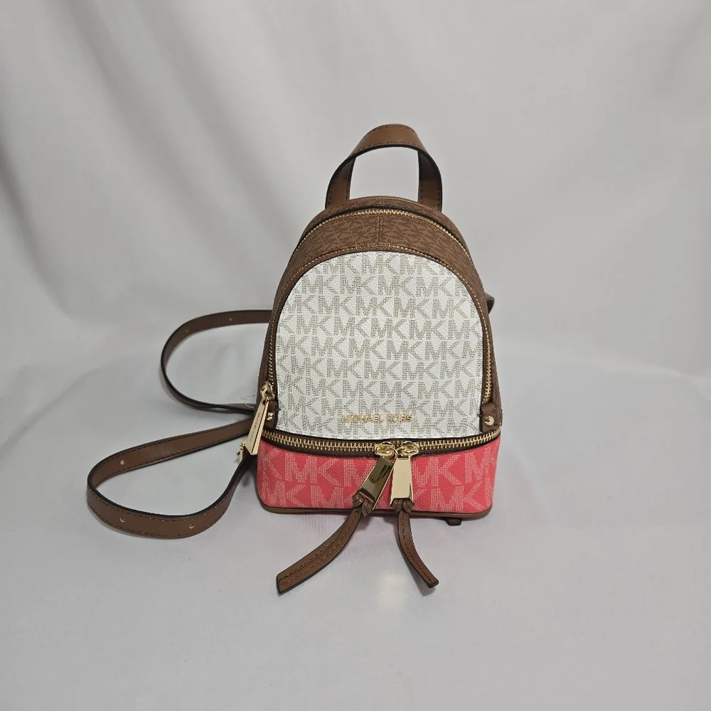 Michael Michael Kors Rhea Zip Dahlia Multi XS MSGR Backpack Leather Purse